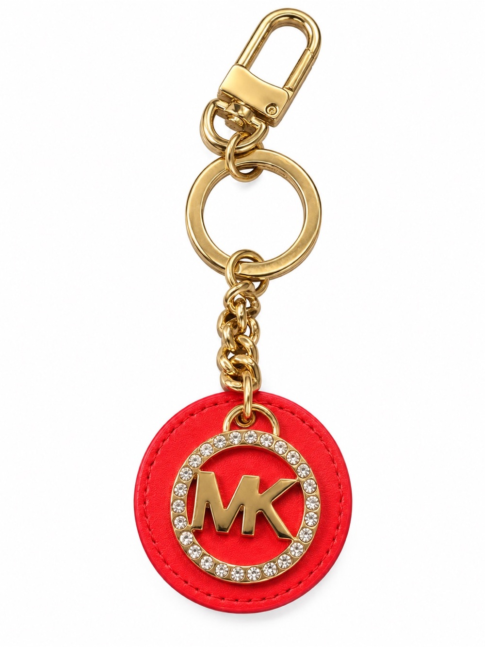 Michael Kors MK Crystal Logo Red Bag Charm Keychain Gold Tone